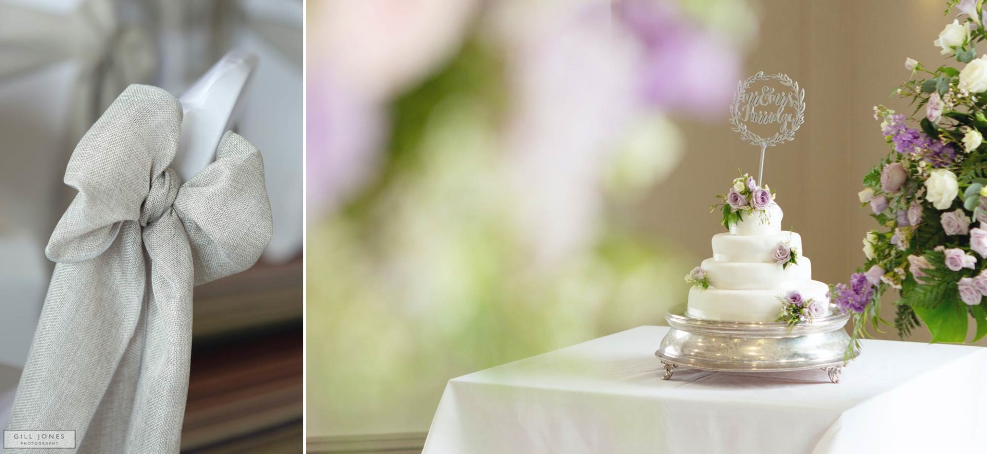 a wedding cake on a silver stand