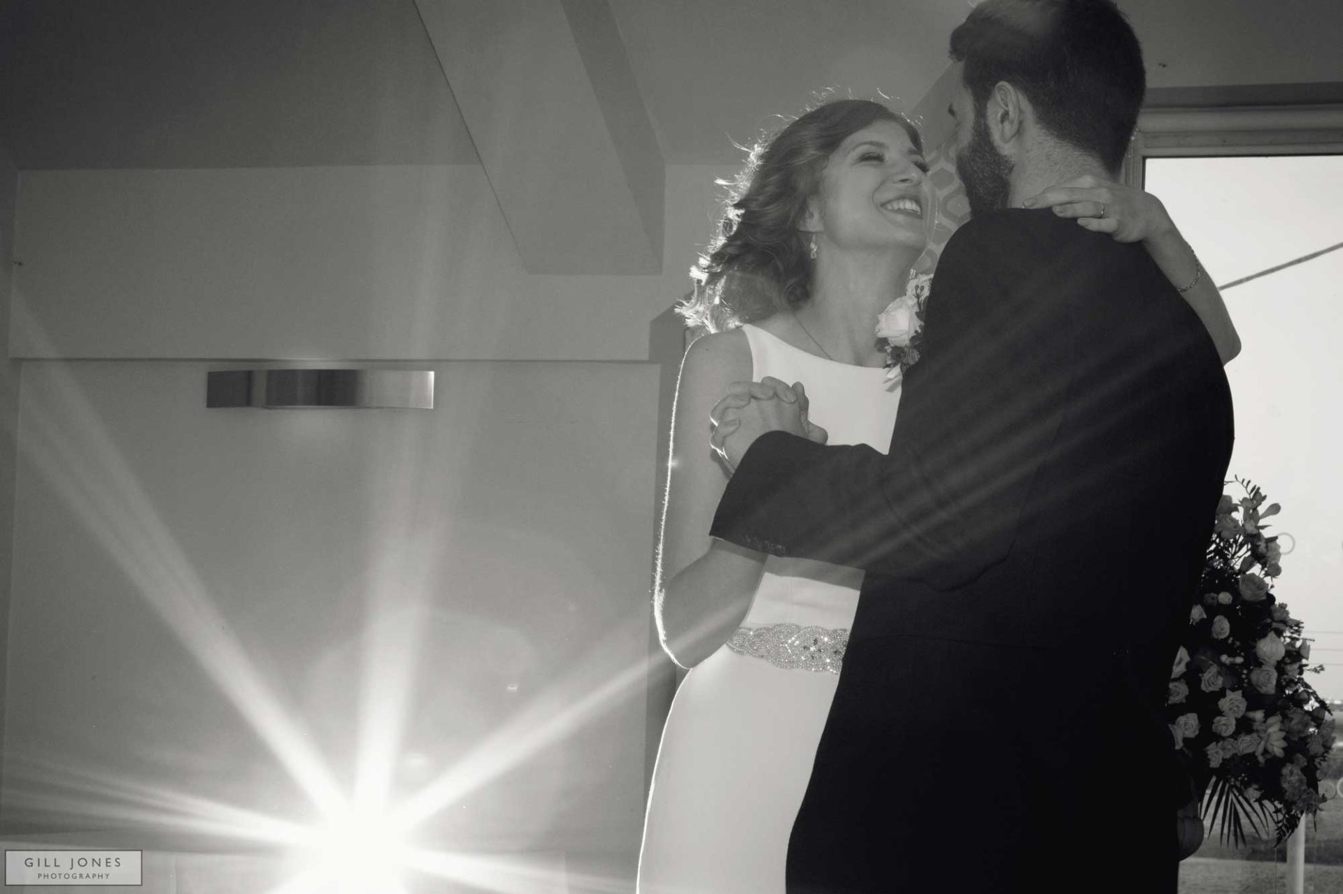 Bride and groom dancing their first dance at the trearddur bay hotel