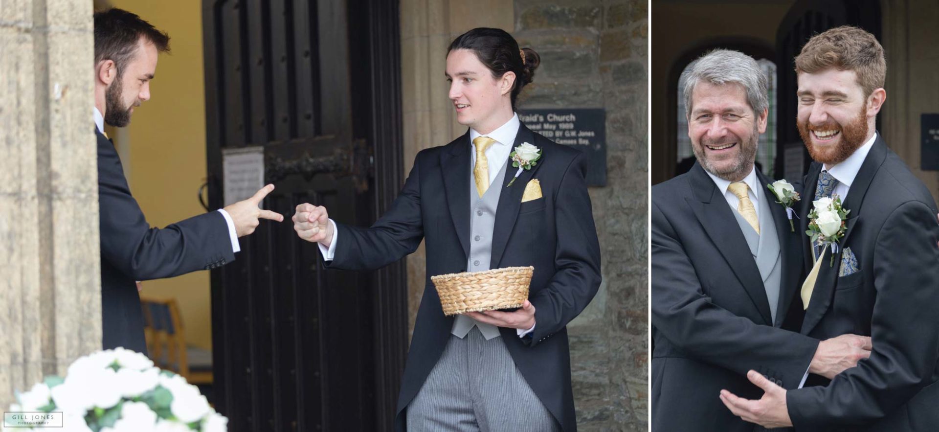 grooms men are playing paper, stone, scissors