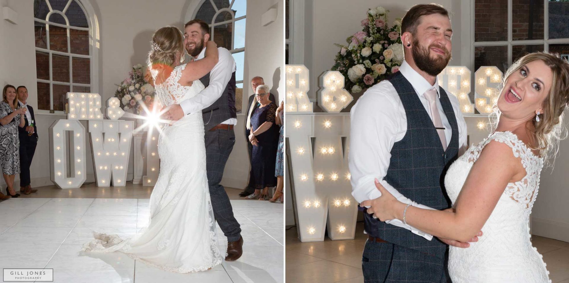 Couple dancing in Iscoyd Park's ballroom