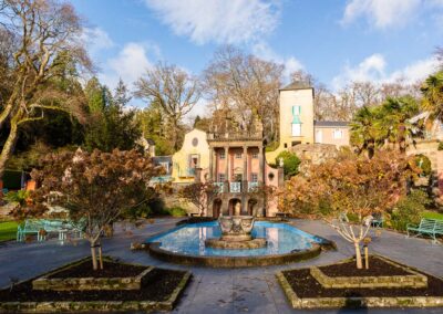 Portmeirion Village in bright winter morning sunshine by Anglesey wedding photographer Gill Jones Photography