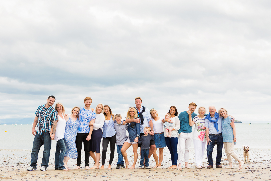 Large family group at Abersoch beach