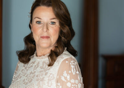 portrait of bride with very blue eyes by Anglesey wedding photographer Gill Jones Photography